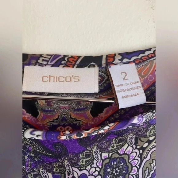 Chicos Paisley Leopard Print Blouse Purple Pink 3/4 Sleeve Boat Neck Size Large - Picture 3 of 6